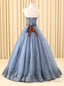 Blue Ball Gowns Tulle Sweetheart Appliques Wedding Dresses