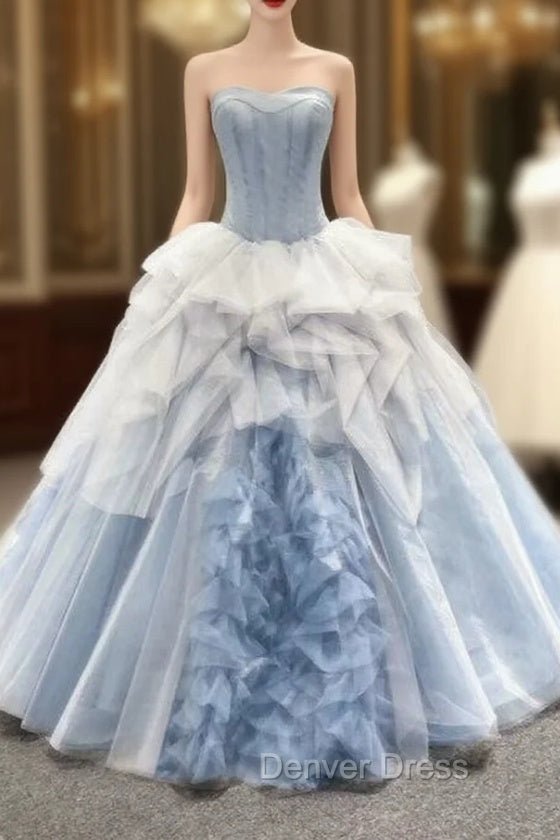 Blue Ball Gown Tulle Sweetheart Sleevelss Princess Prom Dresses Main image