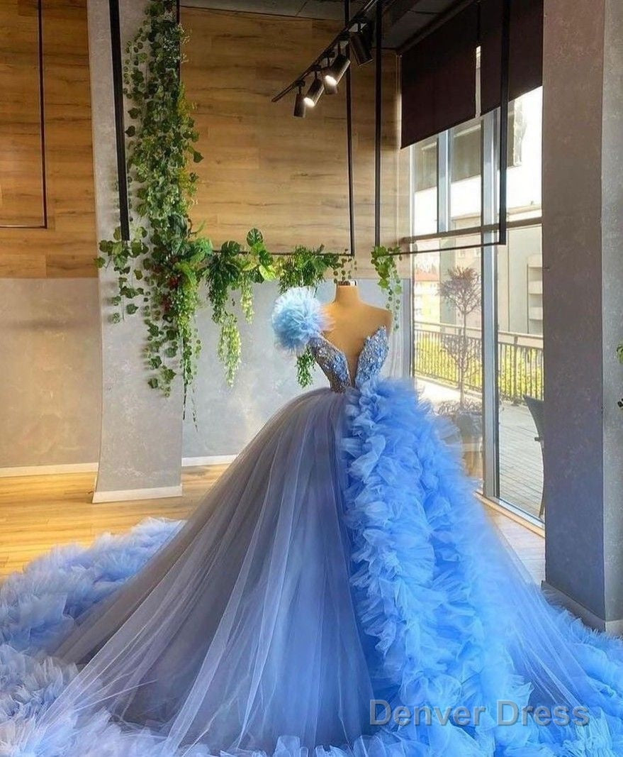 Blue Ball Gowns Tulle Wedding Dress Prom Dresses