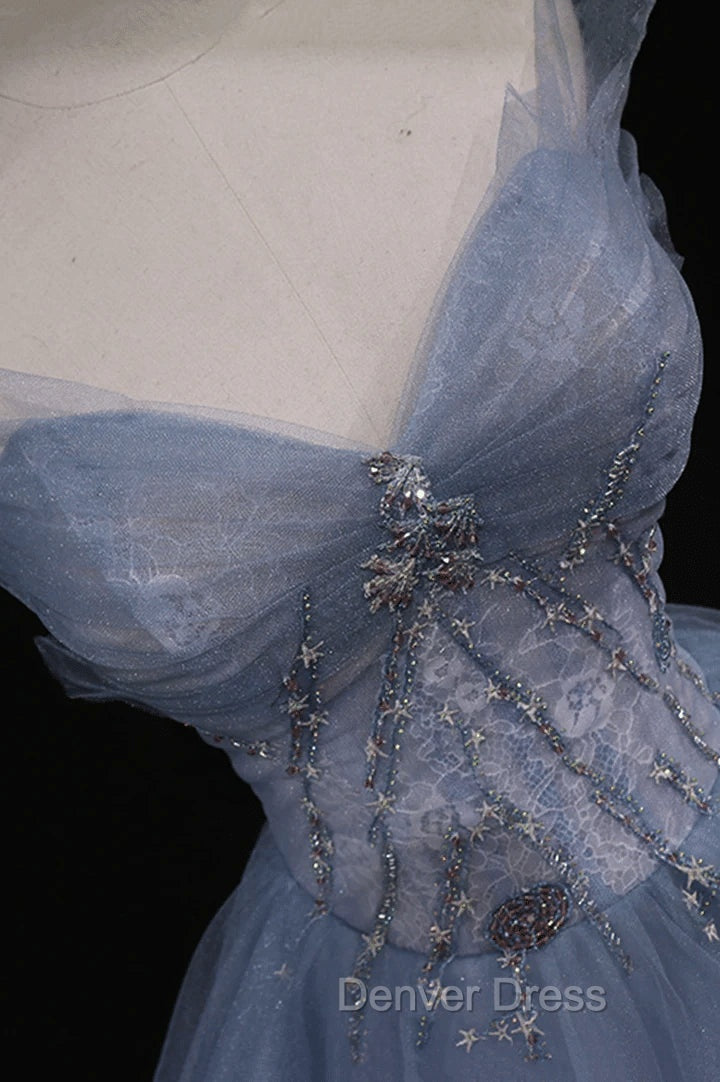 Blue Beaded Sweetheart Long Prom Dress Blue Prom Dress shops