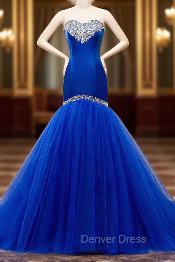 Blue Bodice Lace Up Mermaid Sweetheart Tulle Wedding Dresses