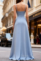Blue Chiffon A Line Long Bridesmaid Dresses