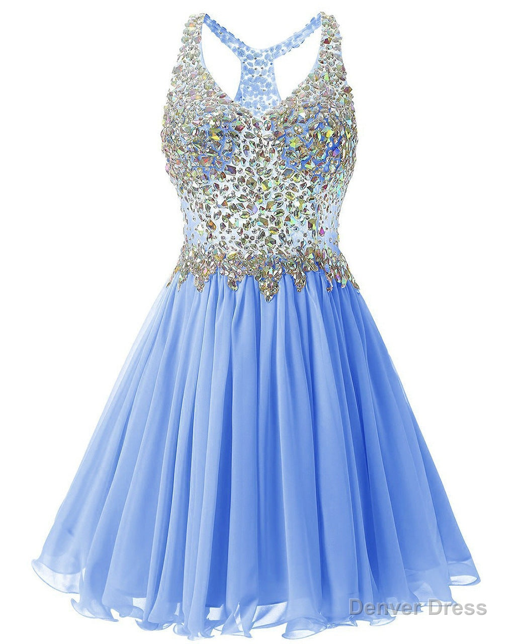 Blue Chiffon Crystal Homecoming Dress Main image