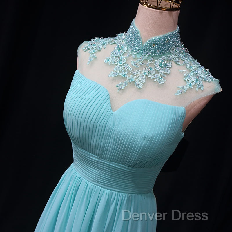 Blue Chiffon Lace And Beaded Cap Sleeves Prom Party Dresses, A-Line Chiffon Formal Dresses Secondary image