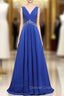 Blue Chiffon V Neck Floor Length Bridesmaid Dresses