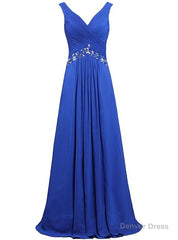 Blue Chiffon V-neck Floor Length Bridesmaid Dress