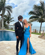Blue Elegant Mermaid Slit Prom Dress Long Prom Dresses