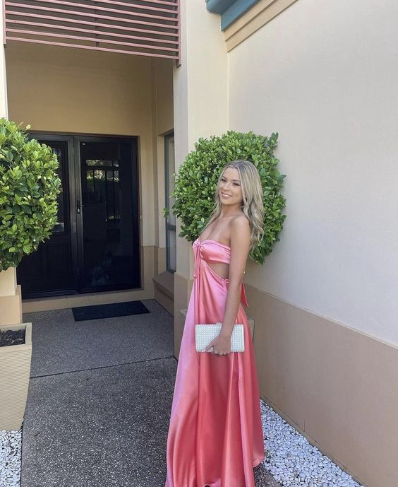Charming Pink Sweetheart Backless Long Prom Dresses