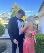 Charming Pink Sweetheart Backless Long Prom Dresses