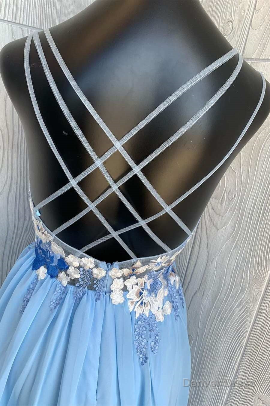 Blue Floral Embroidered A Line Short Homecoming Dresses Secondary image