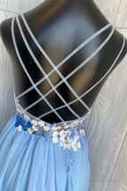 Blue Floral Embroidered A Line Short Homecoming Dresses