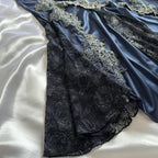 Blue Gorgeous Exquisite Applique Lace Spaghetti Straps Long Satin Prom Dress Prom Dress