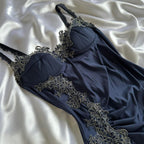Blue Gorgeous Exquisite Applique Lace Spaghetti Straps Long Satin Prom Dress Prom Dress