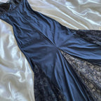 Blue Gorgeous Exquisite Applique Lace Spaghetti Straps Long Satin Prom Dress Prom Dress