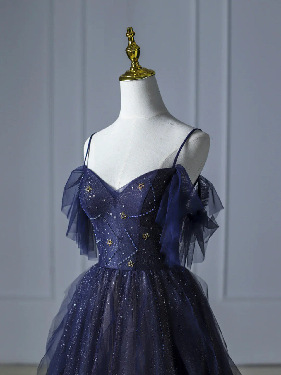 Blue Gradient Tulle Straps Beading Prom Dress Secondary image
