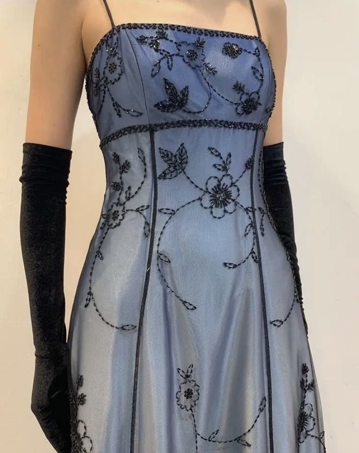 Blue/Grey Delicate Beaded Long Tulle Elegant Ball Gowns Prom Dress Prom Birthday Prom Dress Secondary image