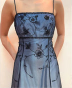 Blue/Grey Delicate Beaded Long Tulle Elegant Ball Gowns Prom Dress Prom Birthday Prom Dress