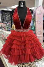 Blue Halter Multi Layered Tulle Homecoming Dresses