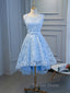 Blue High Low Lace Prom Dress, Blue High Low Lace Graduation Homecoming Dresses