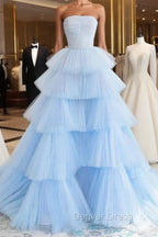 Blue High Low Tulle Prom Dress, Blue Tulle High Low Prom Graduation Dresses