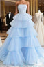 Blue High Low Tulle Prom Dress, Blue Tulle High Low Prom Graduation Dresses