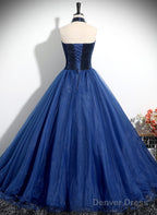 Blue High Neckline Ball Gowns Prom Dress, Blue Tulle Sweet 16 Dress Prom Dresses