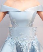 Blue Lace Satin High Low Prom Dress, Blue Homecoming Dresses