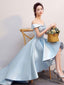 Blue Lace Satin High Low Prom Dress, Blue Homecoming Dresses