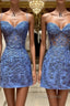 Blue Lace Short Prom Dress, Blue Homecoming Dresses
