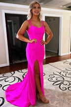 Blue Lace Up Prom Dresses With Slit