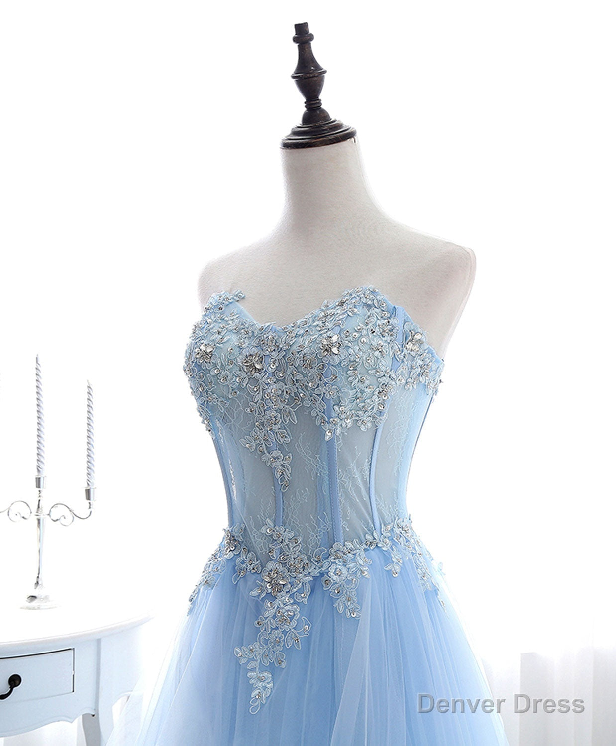 Blue Long Prom Dresses, Aline Sweetheart Neck Blue Formal Graduation Dresses