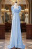 Blue Mermaid Sequins Straps Prom Dresses