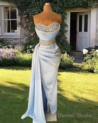 Blue Mermaid Sheer Corset Split Dress