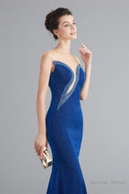 Mermaid Sheer Neck Beaded Sequins Satin Prom Dresses
