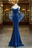 Blue Mermaid Velvet Spaghetti Straps Prom Dresses