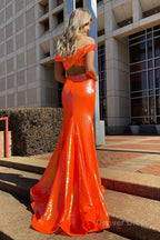 Blue Off Shoulder Sequins Mermaid Prom Dresses
