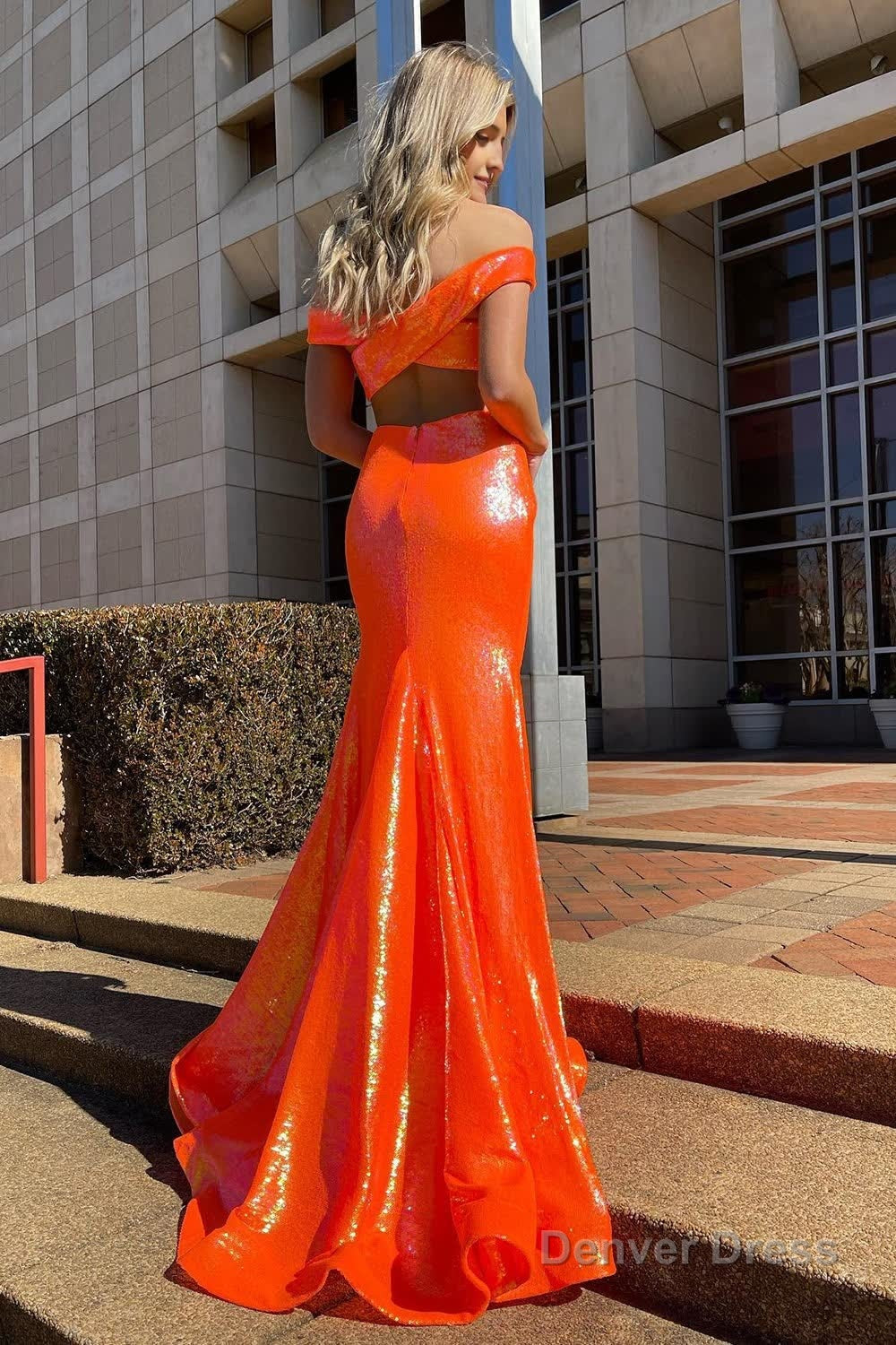 Blue Off Shoulder Sequins Mermaid Prom Dresses