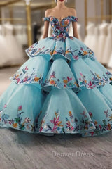 Blue Off the Shoulder Colorful Sequins Prom Dresses