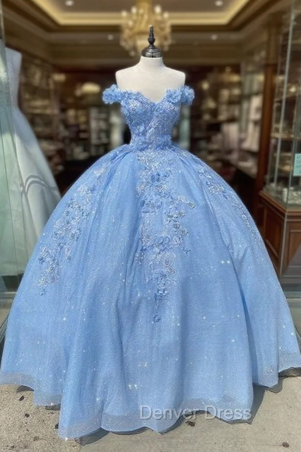 Blue Off The Shoulder Prom Gowns, Long Prom Ball Gowns Dresses