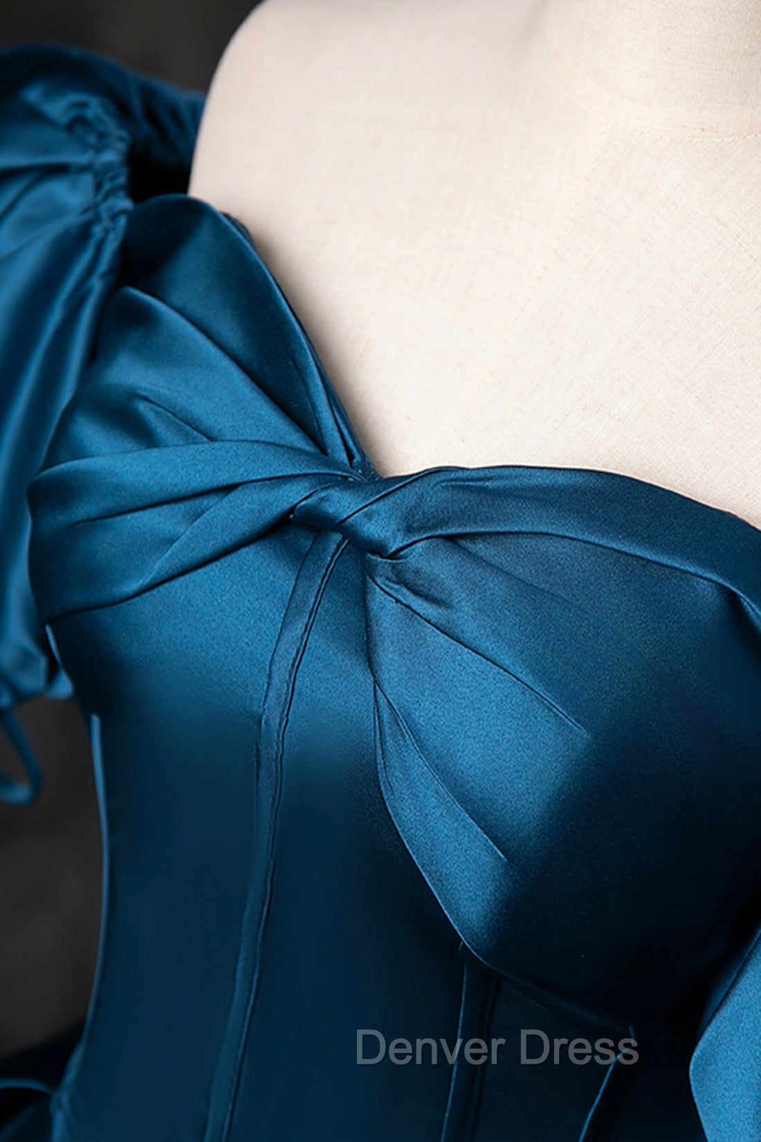 Blue Off the Shoulder Satin Floor Length Prom Dress with Corset, Blue Prom Dresses