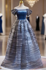 Blue Off the Shoulder Velvet Prom Dresses