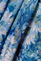 Blue Printed Long A Line Prom Dress, Blue Off the Shoulder Prom Dresses