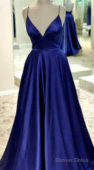 Blue Prom Dress Low Cut , Formal Dress, Evening Dress, Dance Dresses, Graduation Party Dress