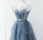 Blue Gorgeous Shiny Elegant Applique Long Tulle Ball Gowns Prom Gowns Graduation Dresses