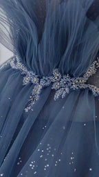 Blue Gorgeous Shiny Elegant Applique Long Tulle Ball Gowns Prom Gowns Graduation Dresses