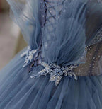 Blue Gorgeous Shiny Elegant Applique Long Tulle Ball Gowns Prom Gowns Graduation Dresses