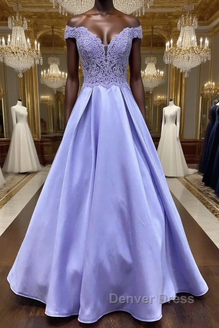 Blue purple lace satin long prom Dress blue purple Prom Dresses Main image