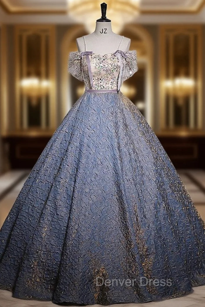 Blue Sapaghetti Straps Sequins Quinceanera Dresses