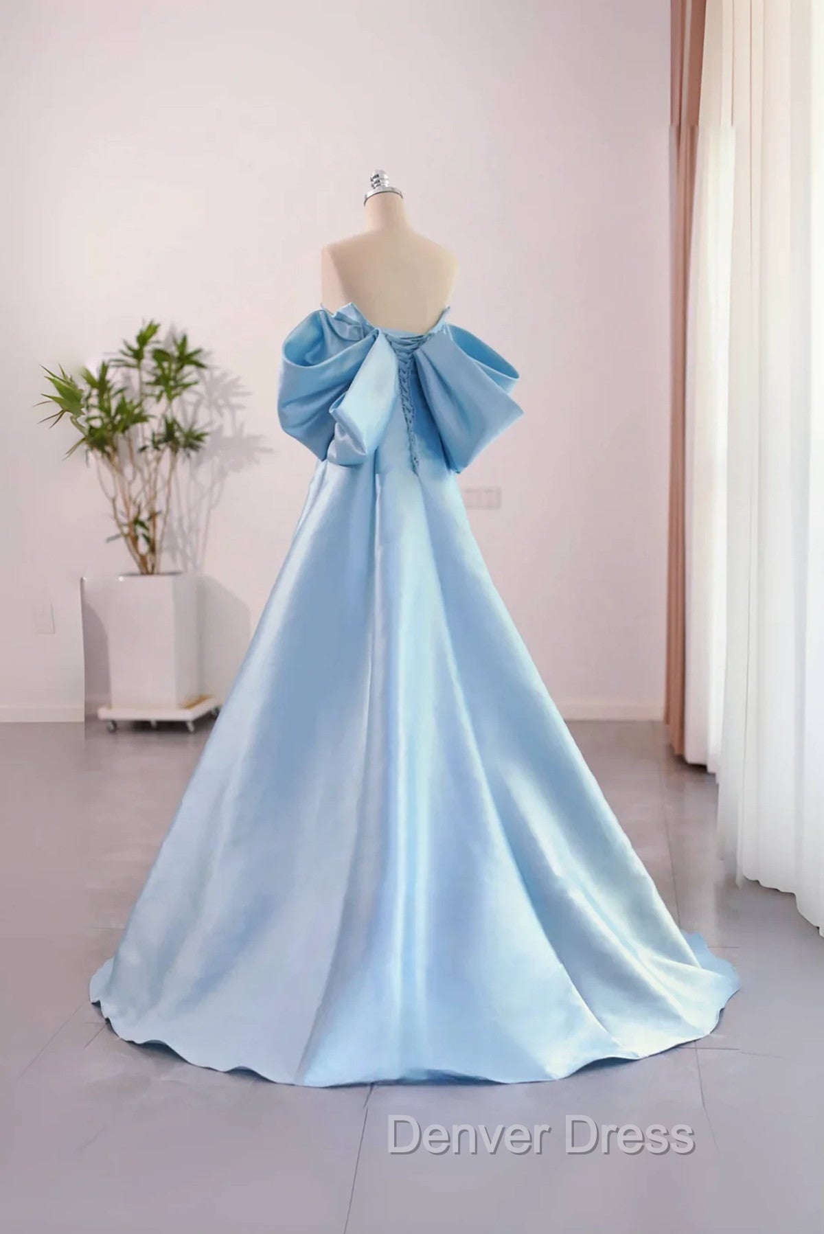 Blue Satin A Line Long Prom Dress, Blue Satin Long Prom Dress