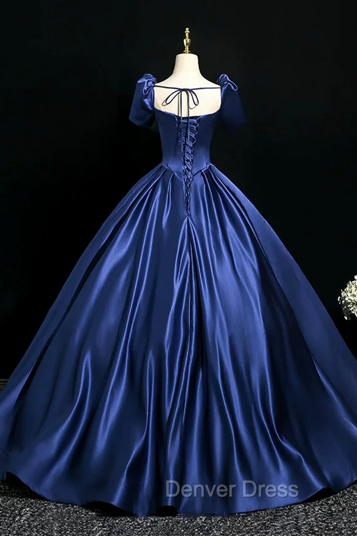 Blue Satin Floor Length Prom Dress, Elegant Off The Shoulder Prom Dresses
